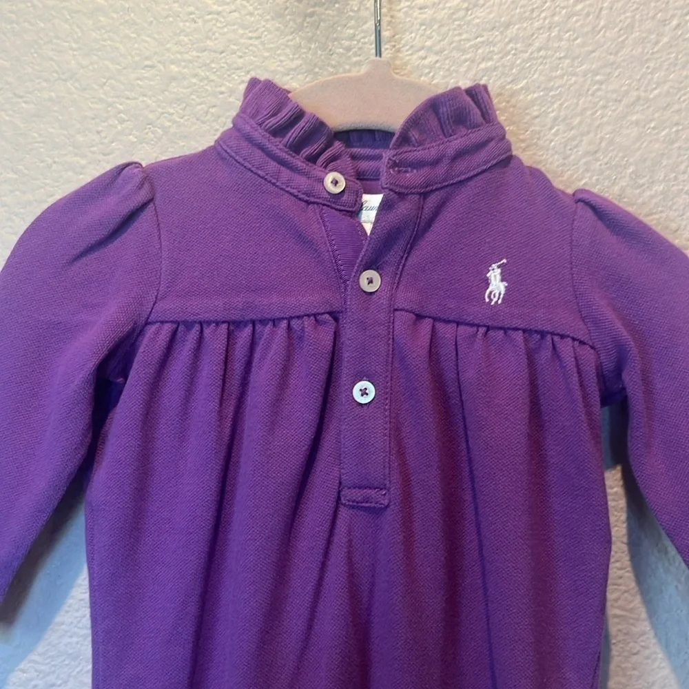 Ralph Lauren Baby Girl’s Purple Polo Shirt Style Ruffle Neck Romper 3 Months